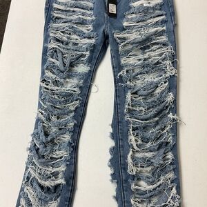 Fashion Nova Light Blue Distressed Straight Leg Jeans